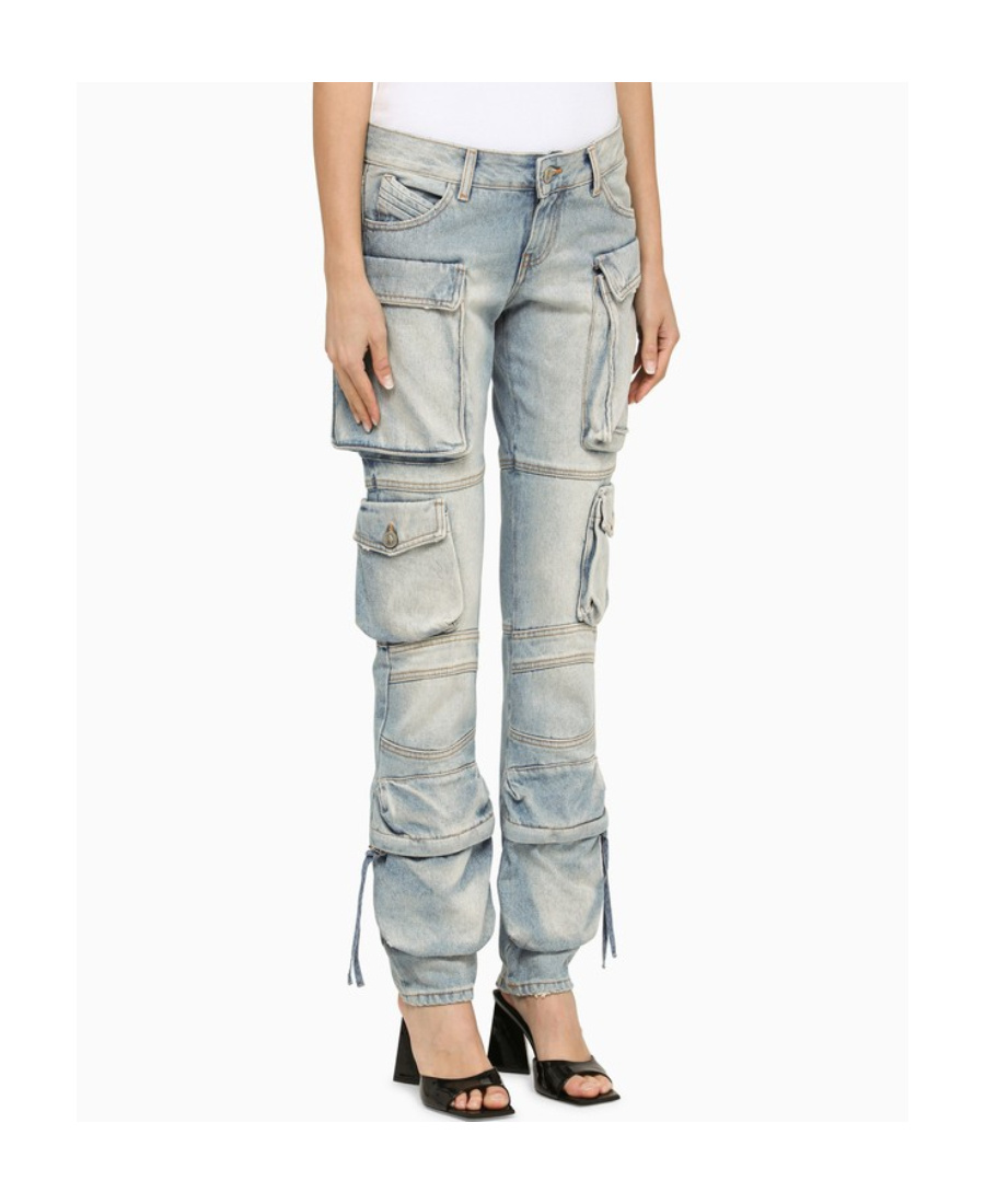 Attico Essie Denim Low Waist Cargo Jeans In Gray
