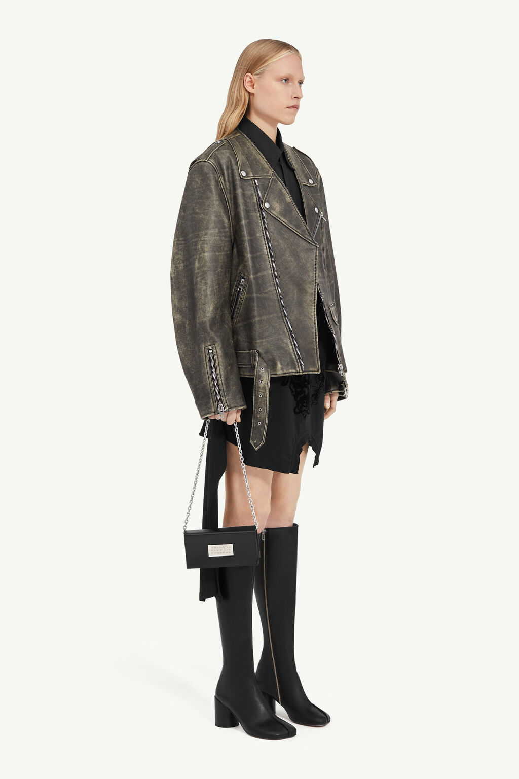 Mm6 Maison Margiela Distressed-effect Leather Jacket In Black