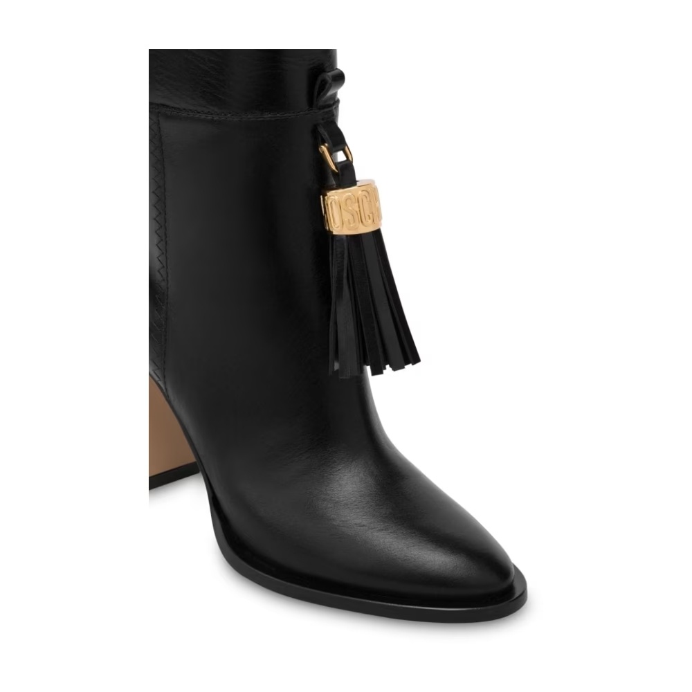 MOSCHINO TASSEL-CHARM LEATHER ANKLE BOOTS