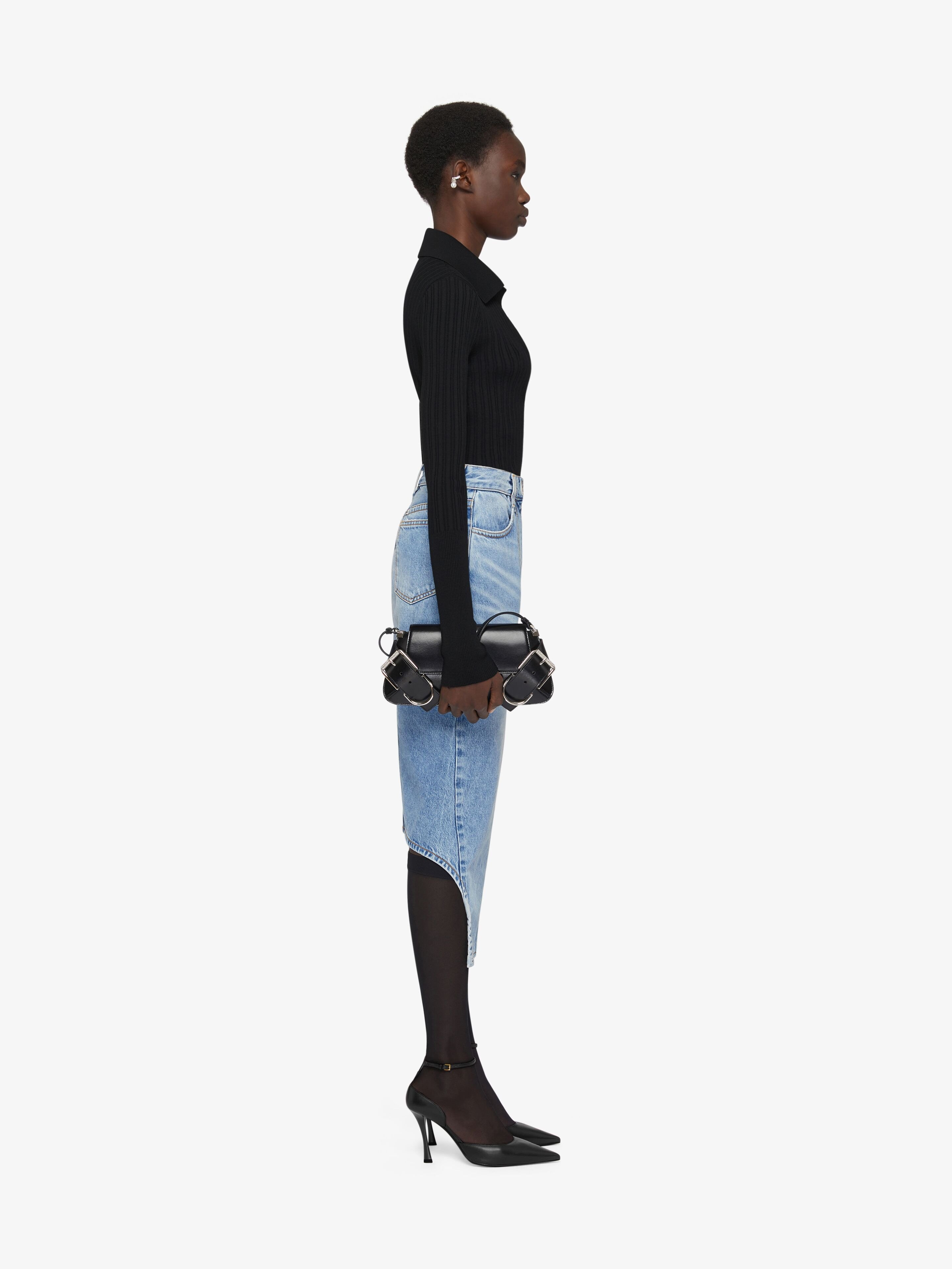 Givenchy Blue Asymmetric Denim Midi Skirt In Blue