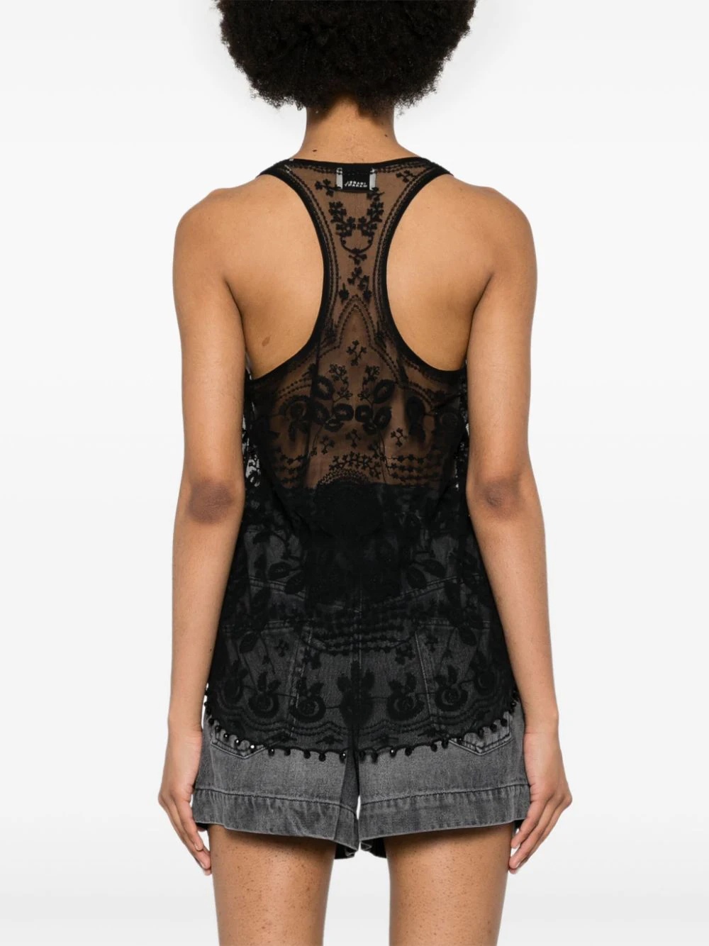 Isabel Marant Floral Embroidery Mesh Tank Top In Gray