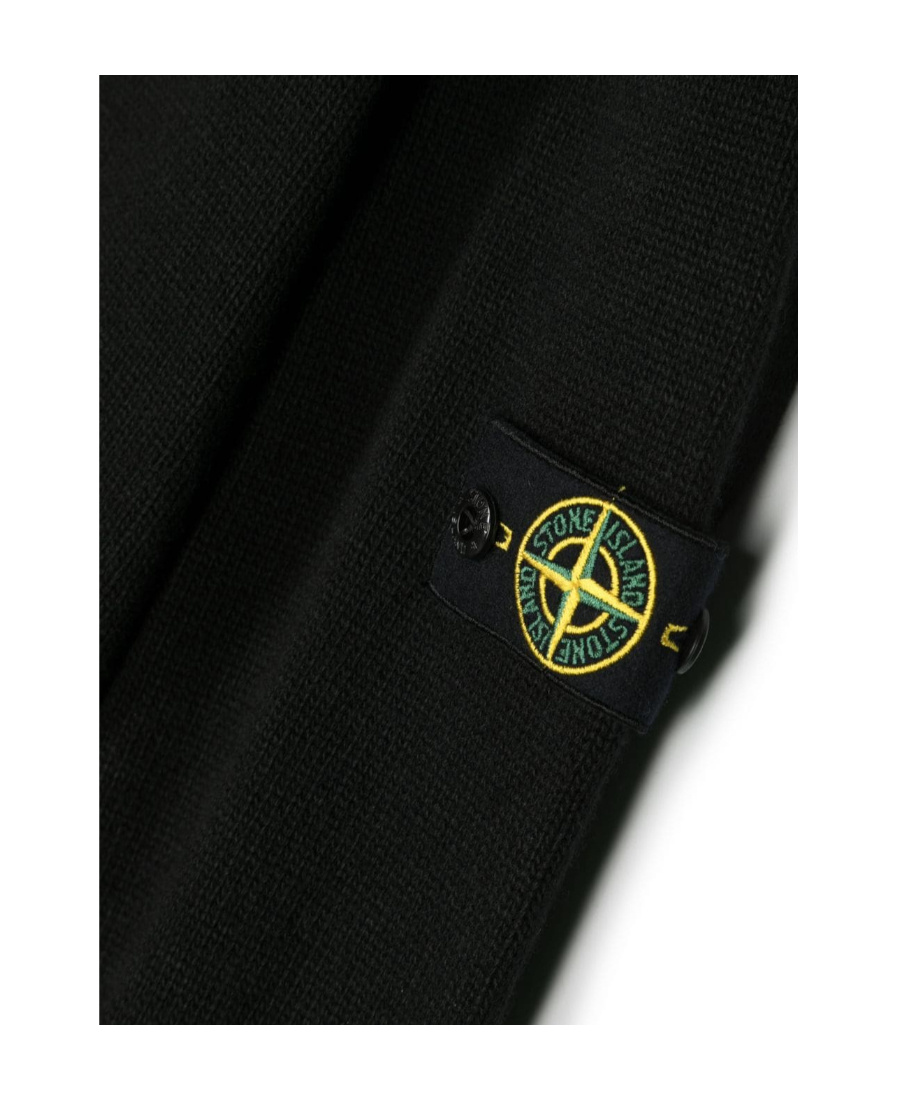 Stone Island Compass-patch Wool-blend Cardigan In Black