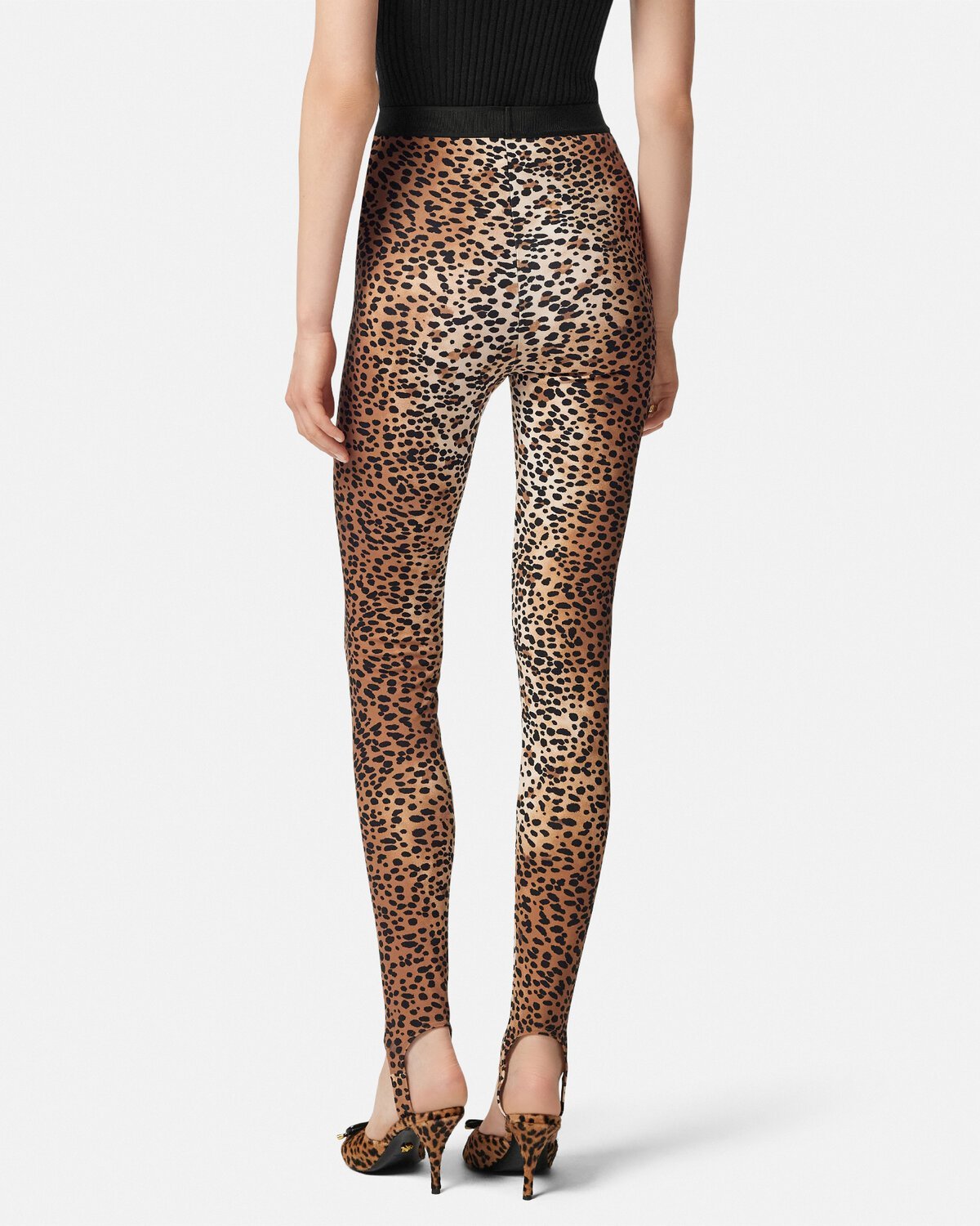 Versace Leopard-print Stirrup Leggings In Brown