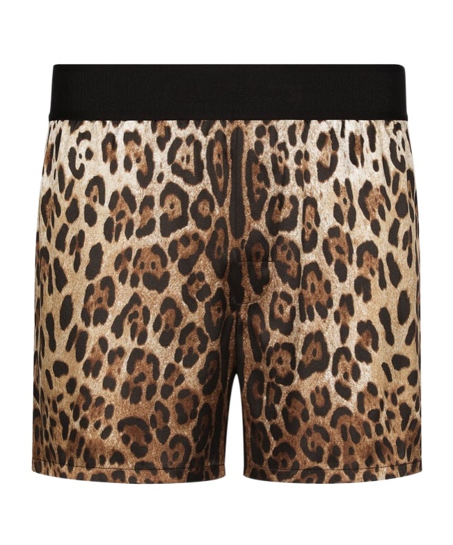 Dolce & Gabbana Leopard Print Silk Boxer Shorts In Green
