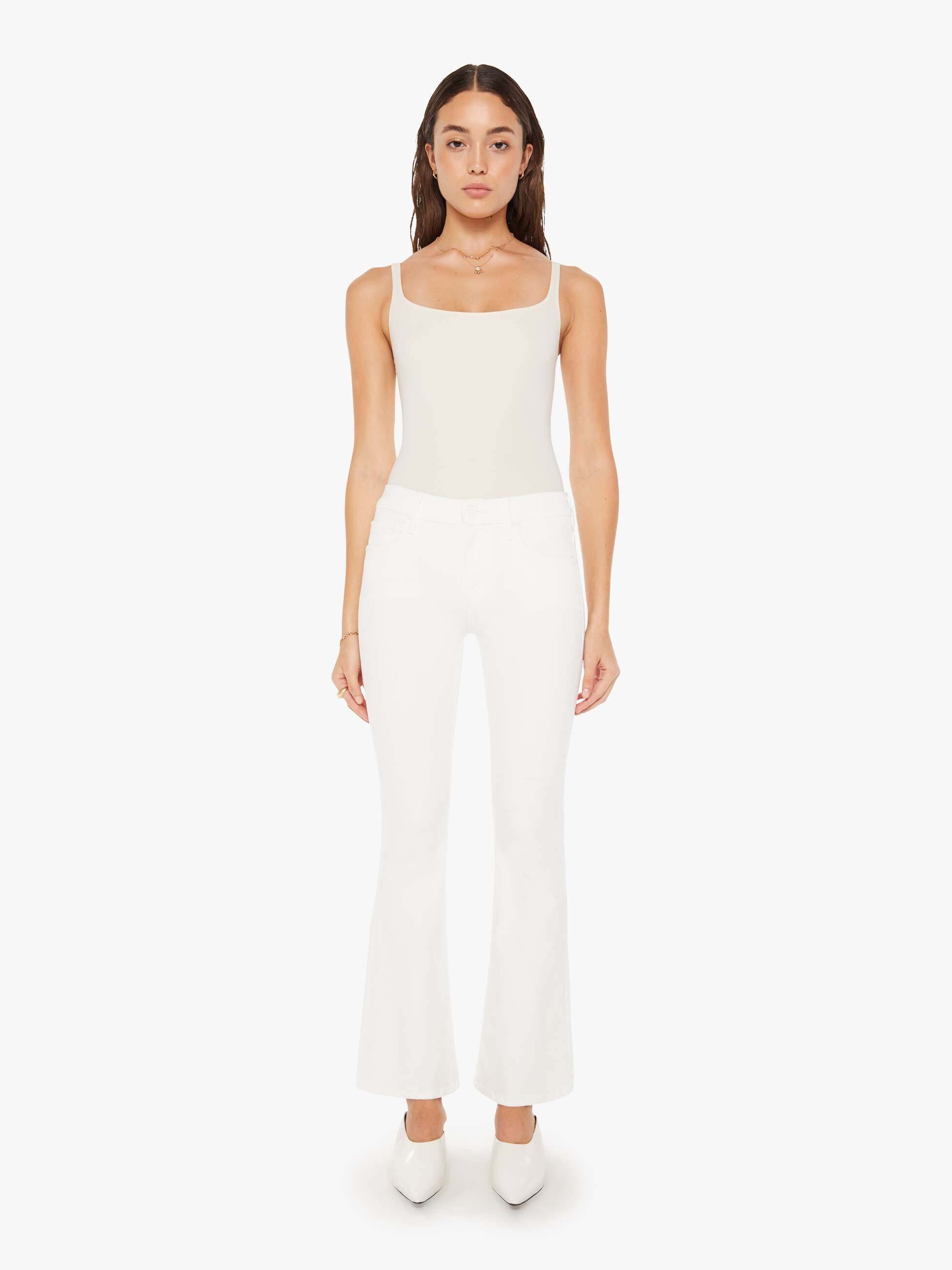 Mother Mid-rise Flared Jeans In White
