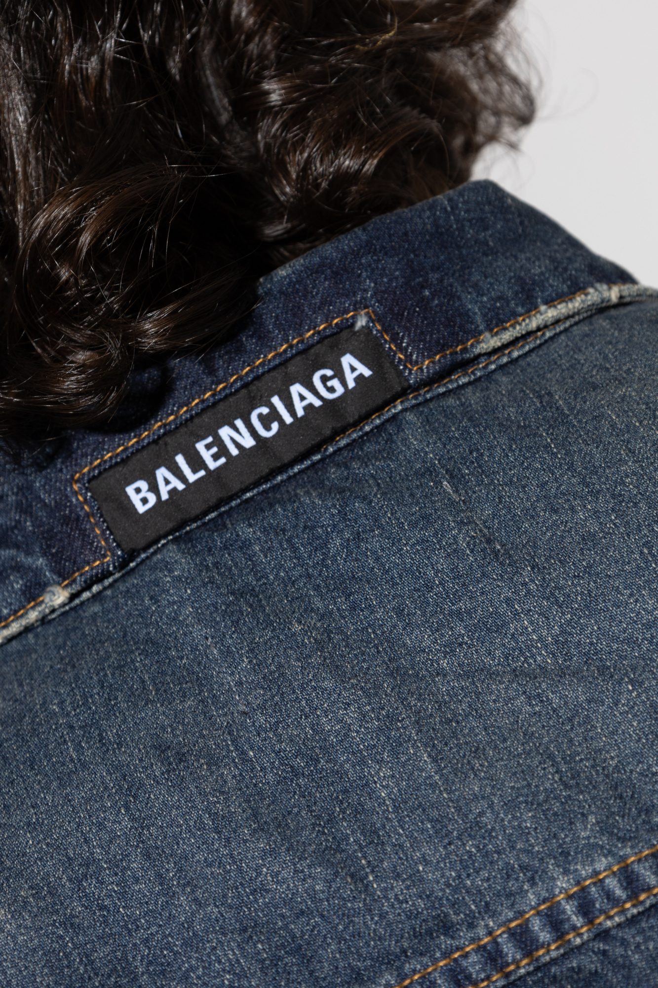 Balenciaga Long-sleeved Denim Coat In Blue