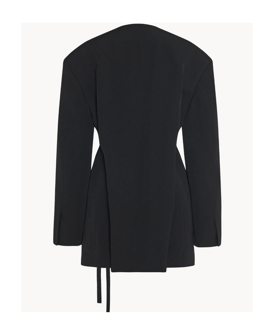 The Row Clio Belted Collarless Wool Serge Jacket In Black