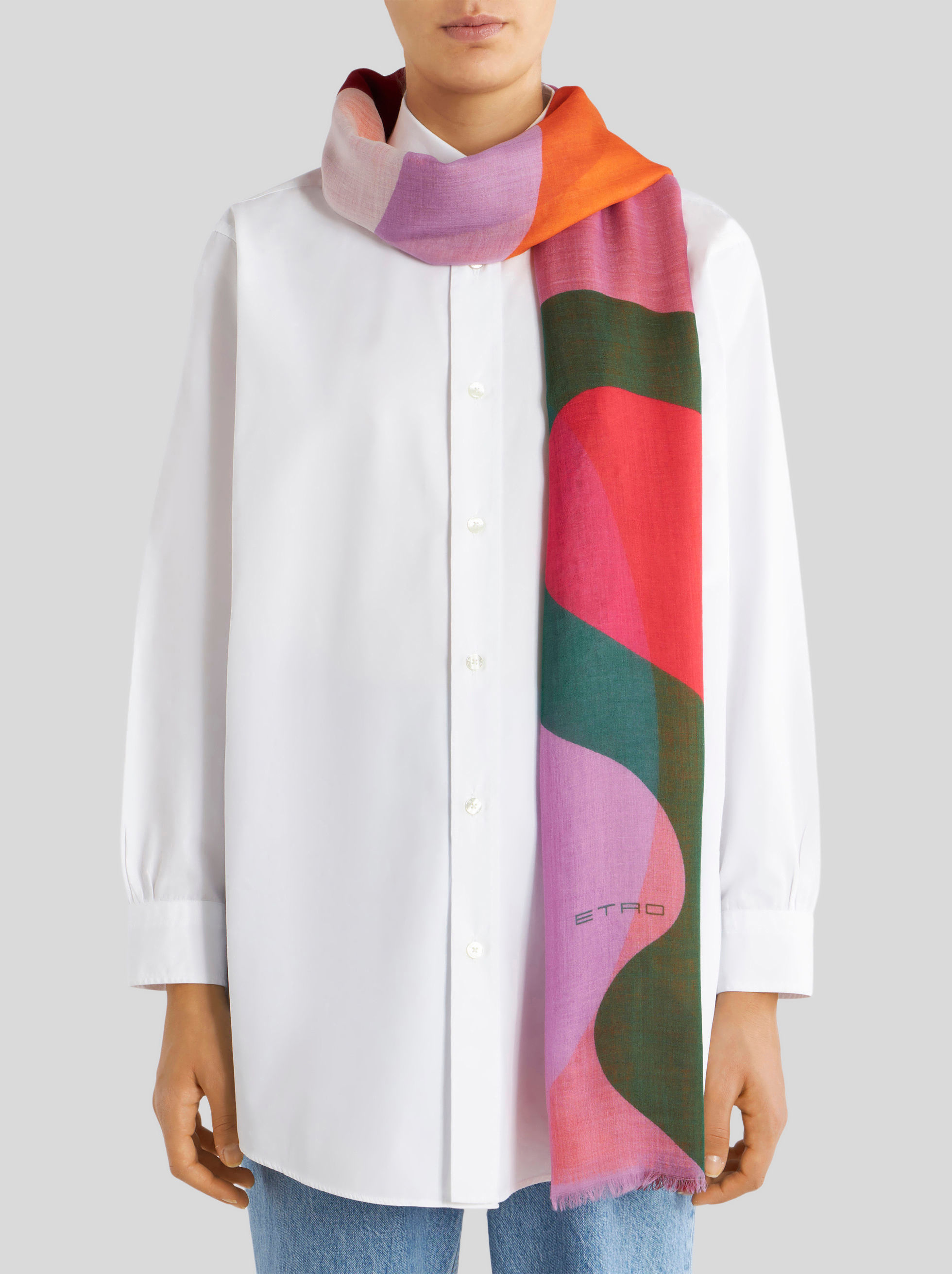 ETRO CASHMERE SCARF WITH COLOUR BLOCK WAVES