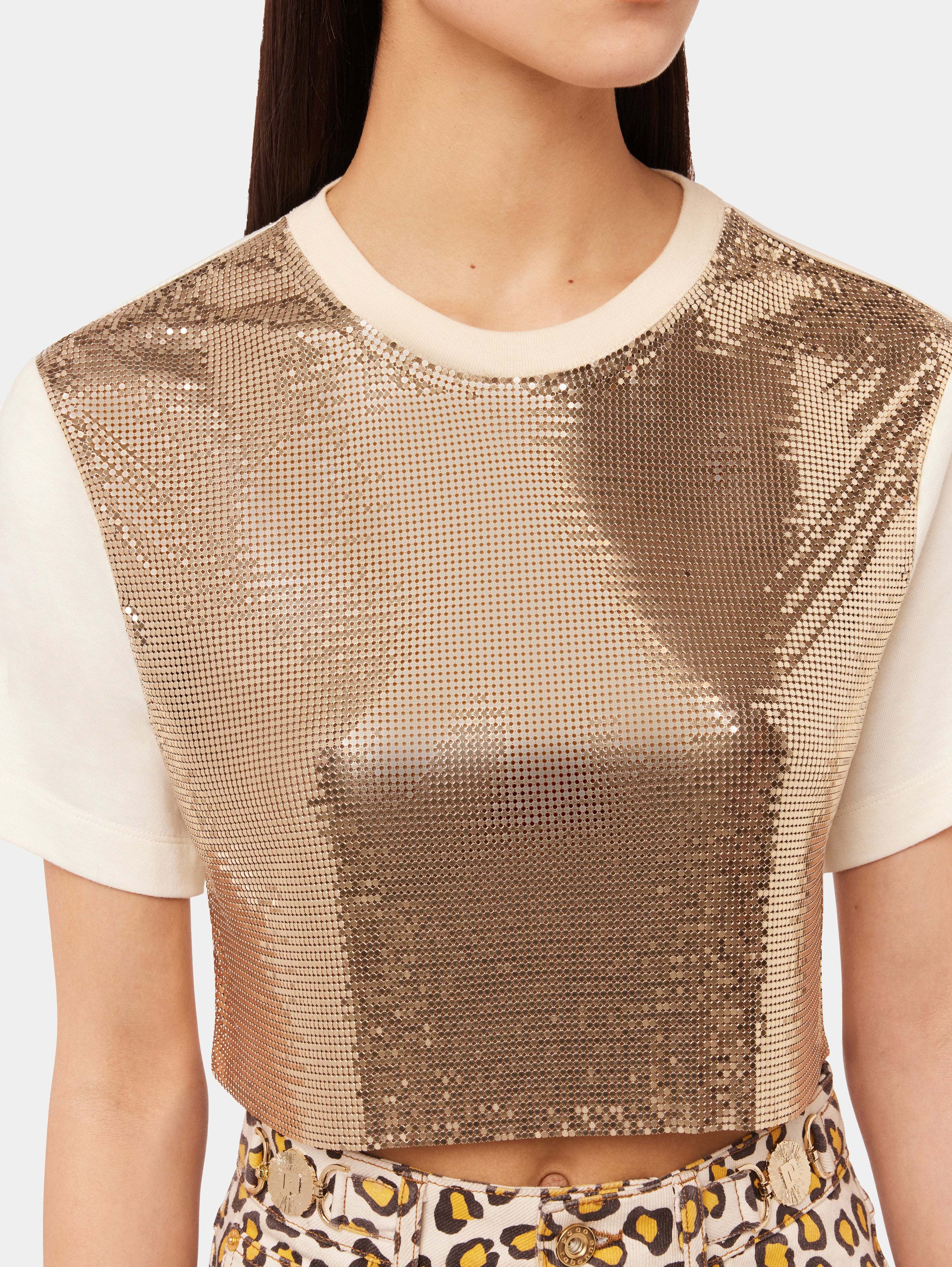 RABANNE CHAINMAIL-PANEL CROPPED T-SHIRT