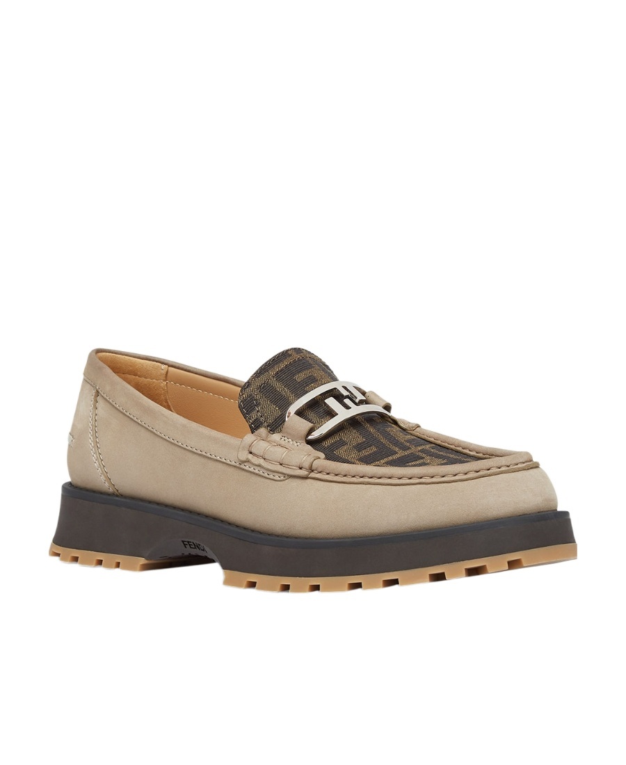Fendi Logo-print Leather Loafers In Nude