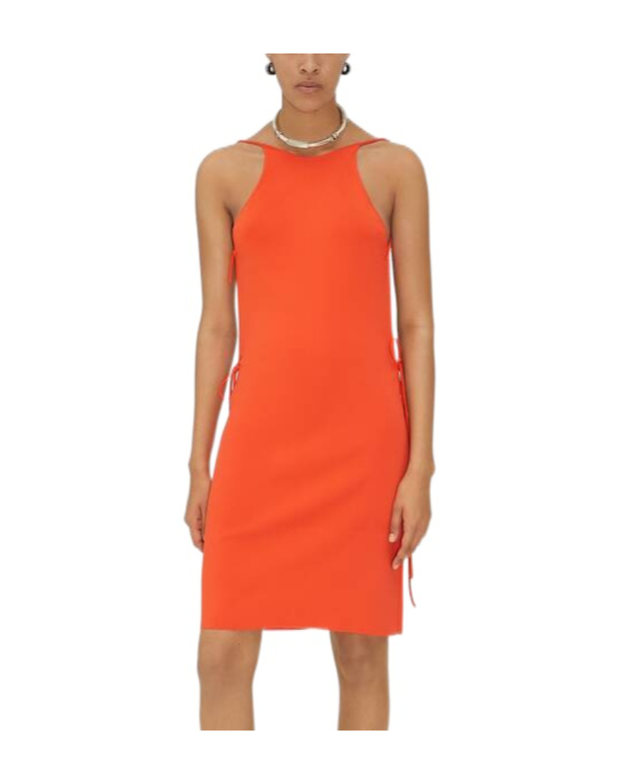 Bottega Veneta Stretch Viscose Blend Dress With Adjustable Side Ties In Orange