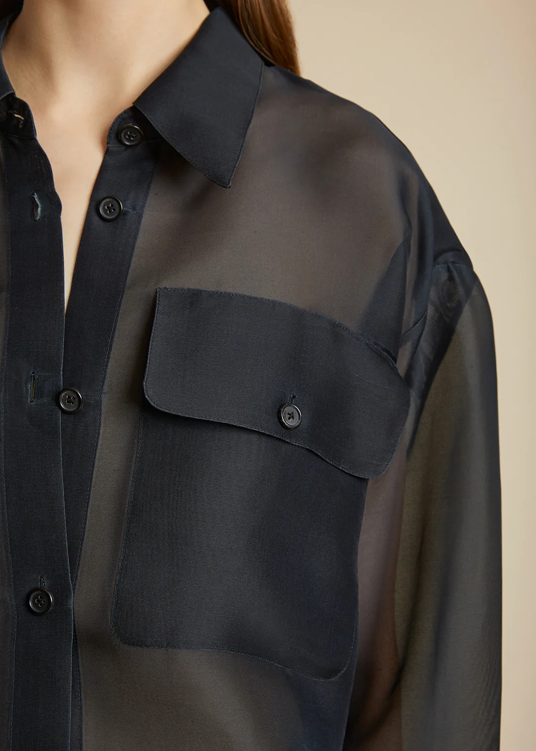 Khaite Missa Sheer Silk Collared Top In Black
