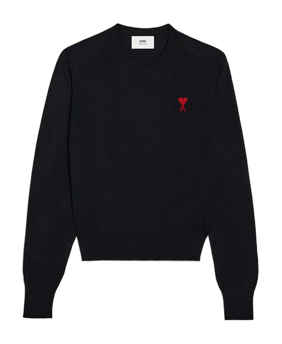 Shop Ami Alexandre Mattiussi Ami Paris Logo Embroidered Crewneck Jumper In Black