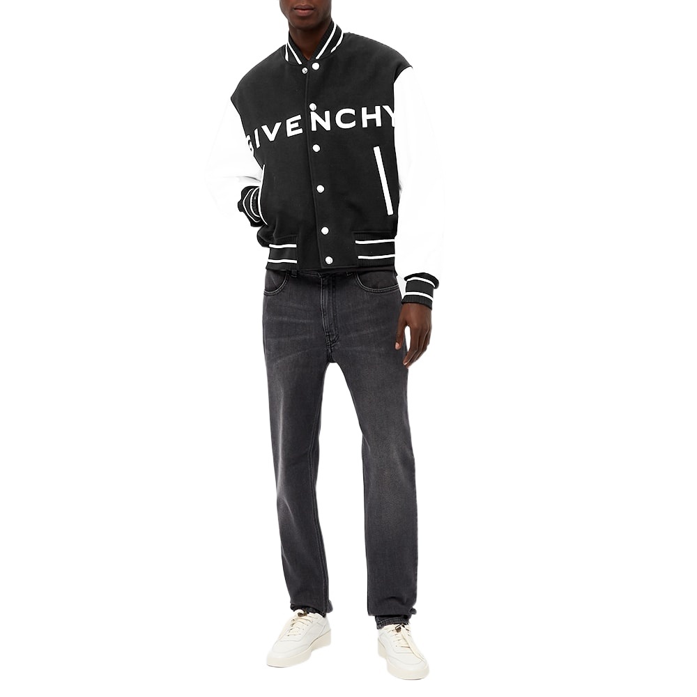 Givenchy Men Two-tone Wool Blend And Leather Bomber Jacket In Black