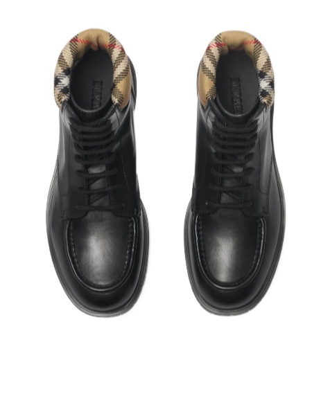 Burberry Leather Ankle Boots Round Toe In Black