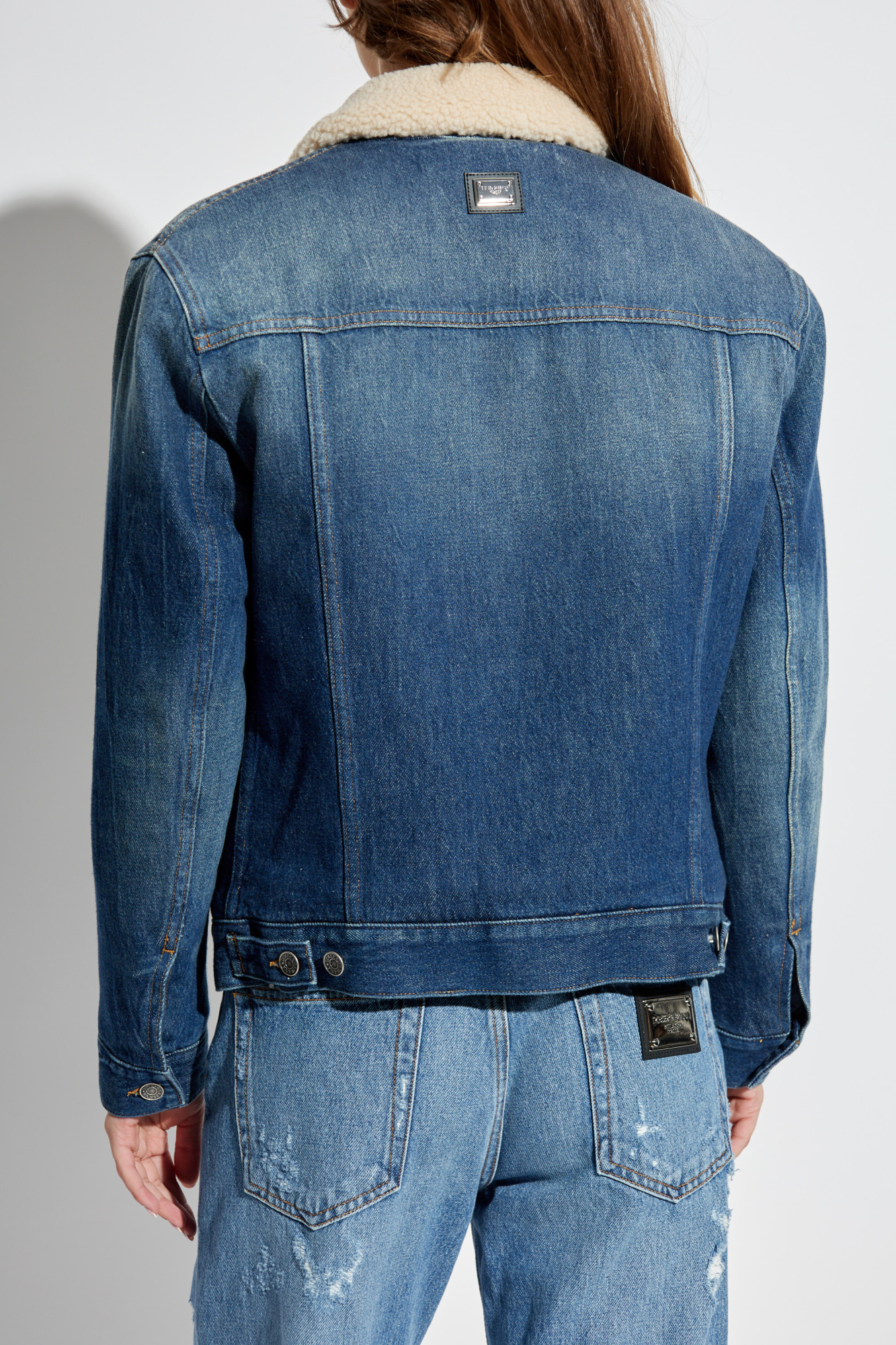 Dolce & Gabbana Logo Plaque Denim Jacket In Blue