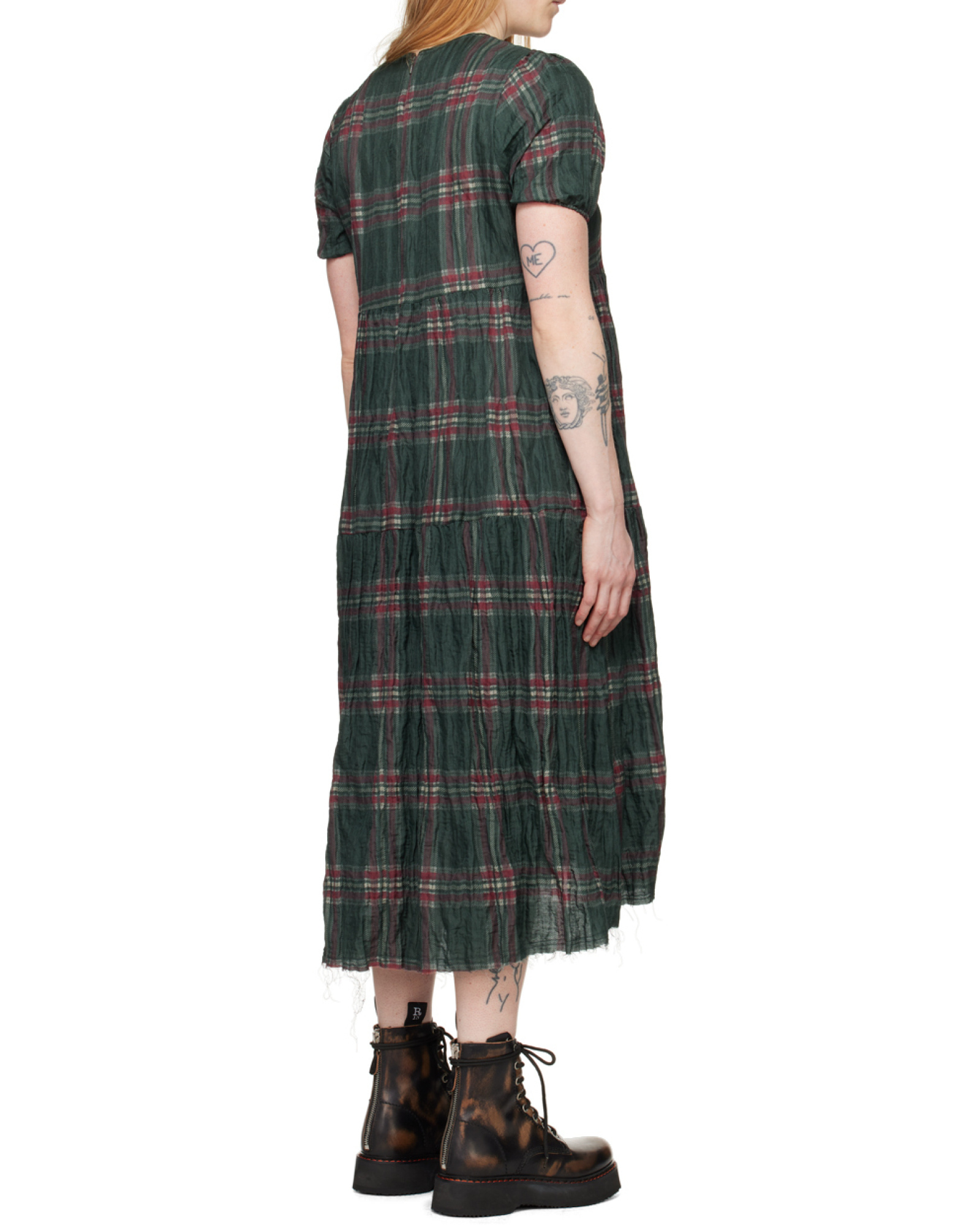 R13 Green Check Midi Dress In Gray