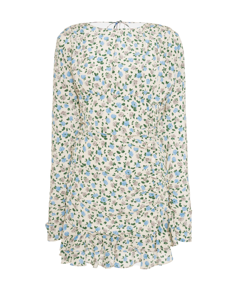 Alessandra Rich Printed Open Back Draped Silk Mini Dress In Blue
