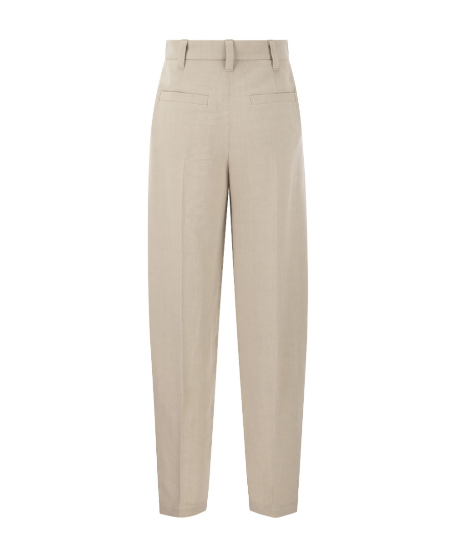 Brunello Cucinelli Women Slouchy Trousers In Sparkling Linen Canvas With Jewellery In Neutral
