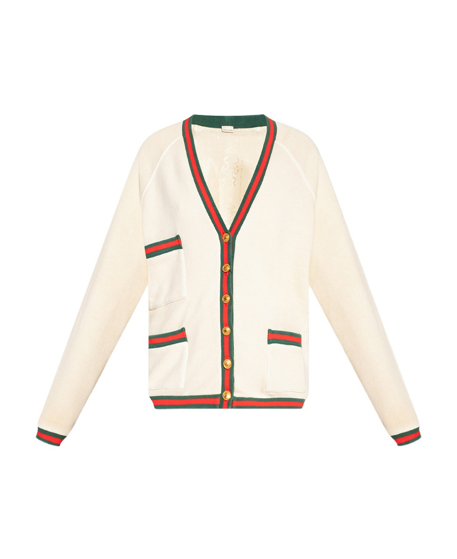 Shop Gucci Web-stripe Trim Cotton Cardigan In White