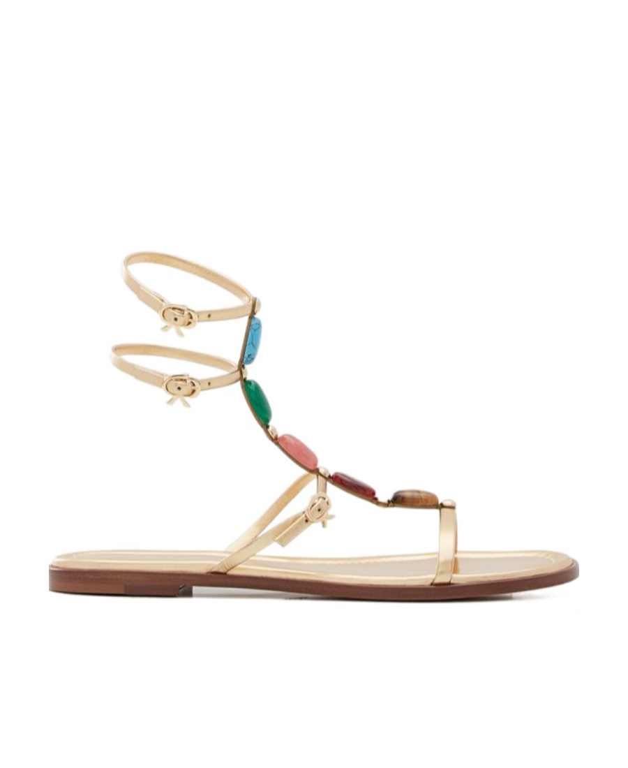 Gianvito Rossi Gemstone Detailed Flat Leather Sandals In Nude