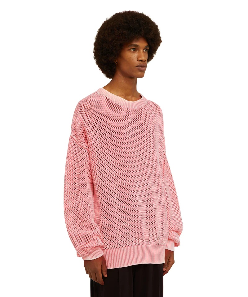 Msgm Net Cloth Round Neck Sweater In Pink