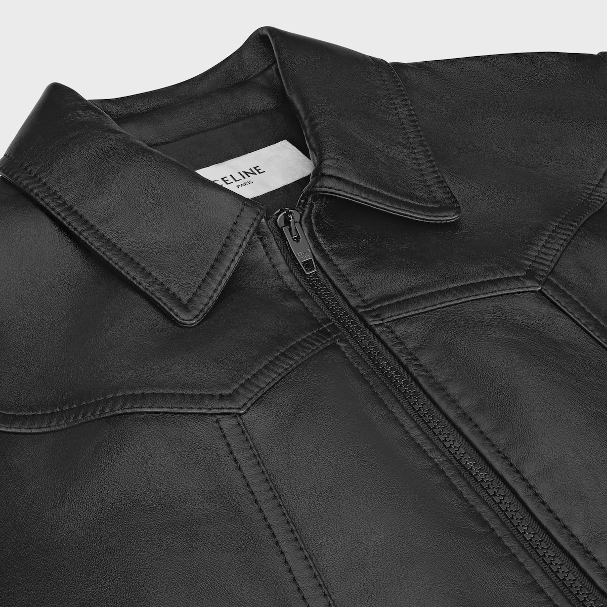 Celine Long-sleeved Leather Jacket In Black
