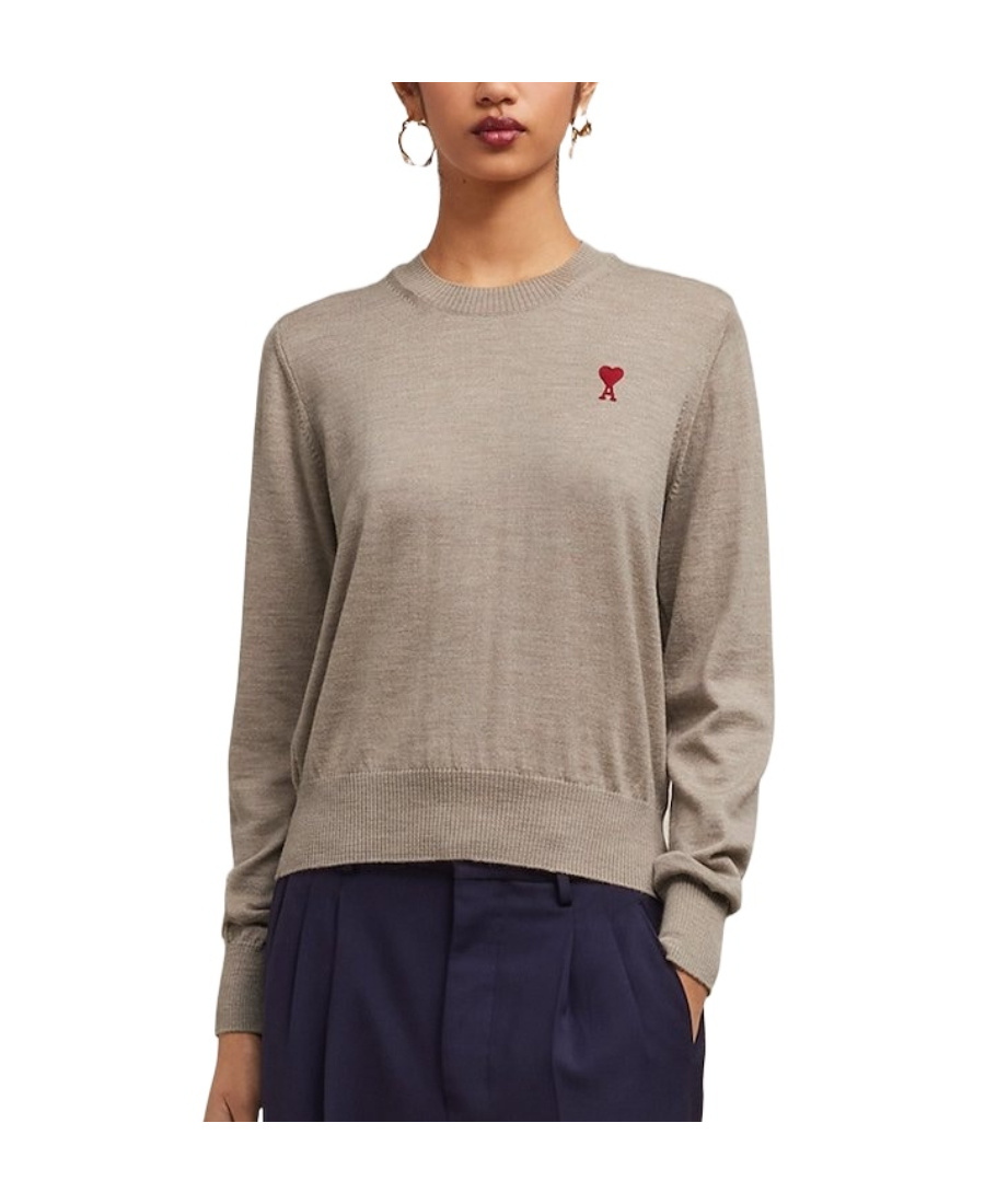 Shop Ami Alexandre Mattiussi Wool Long-sleeved Sweater In Gray