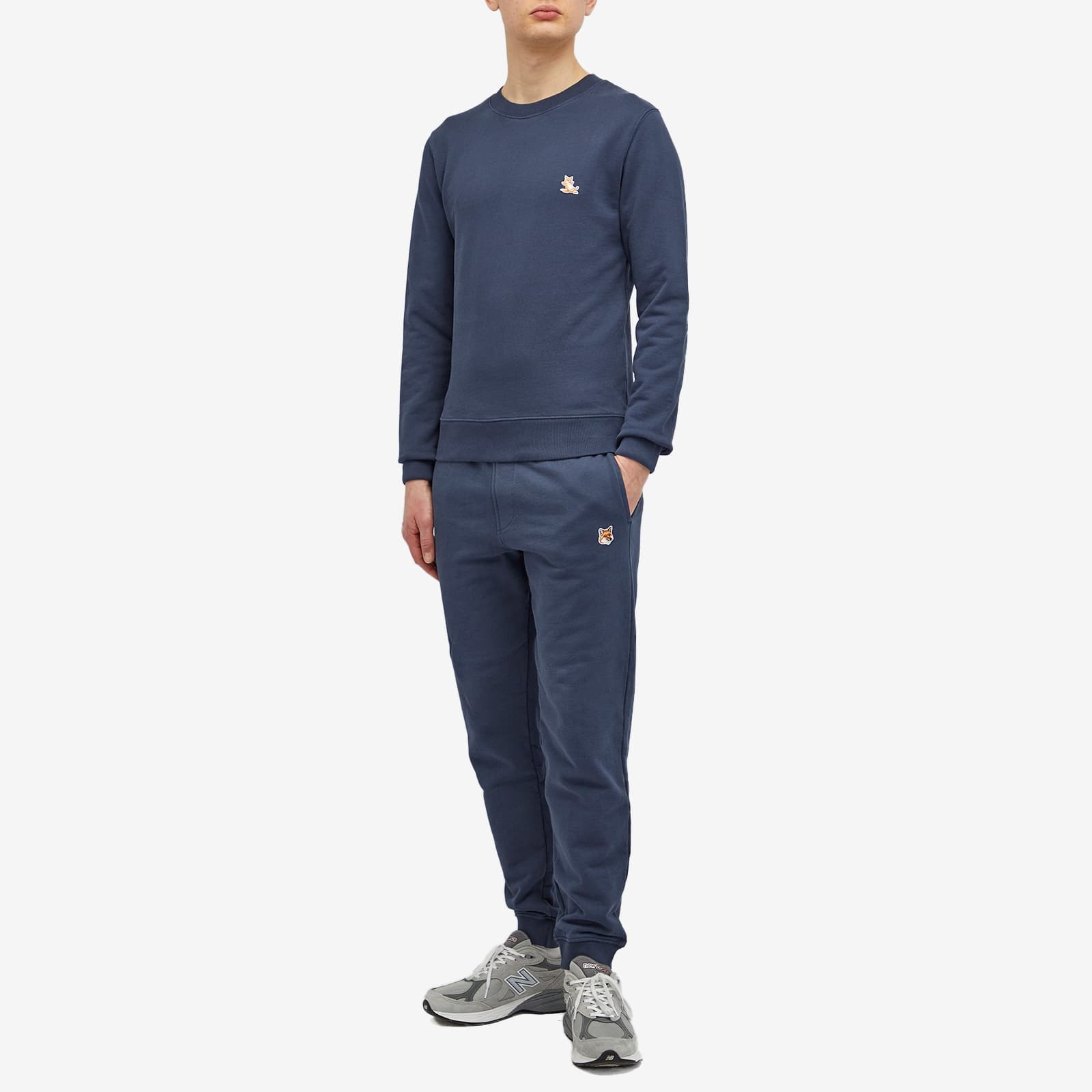 Shop Maison Kitsuné Chillax Fox Patch Crewneck Sweatshirt In Blue