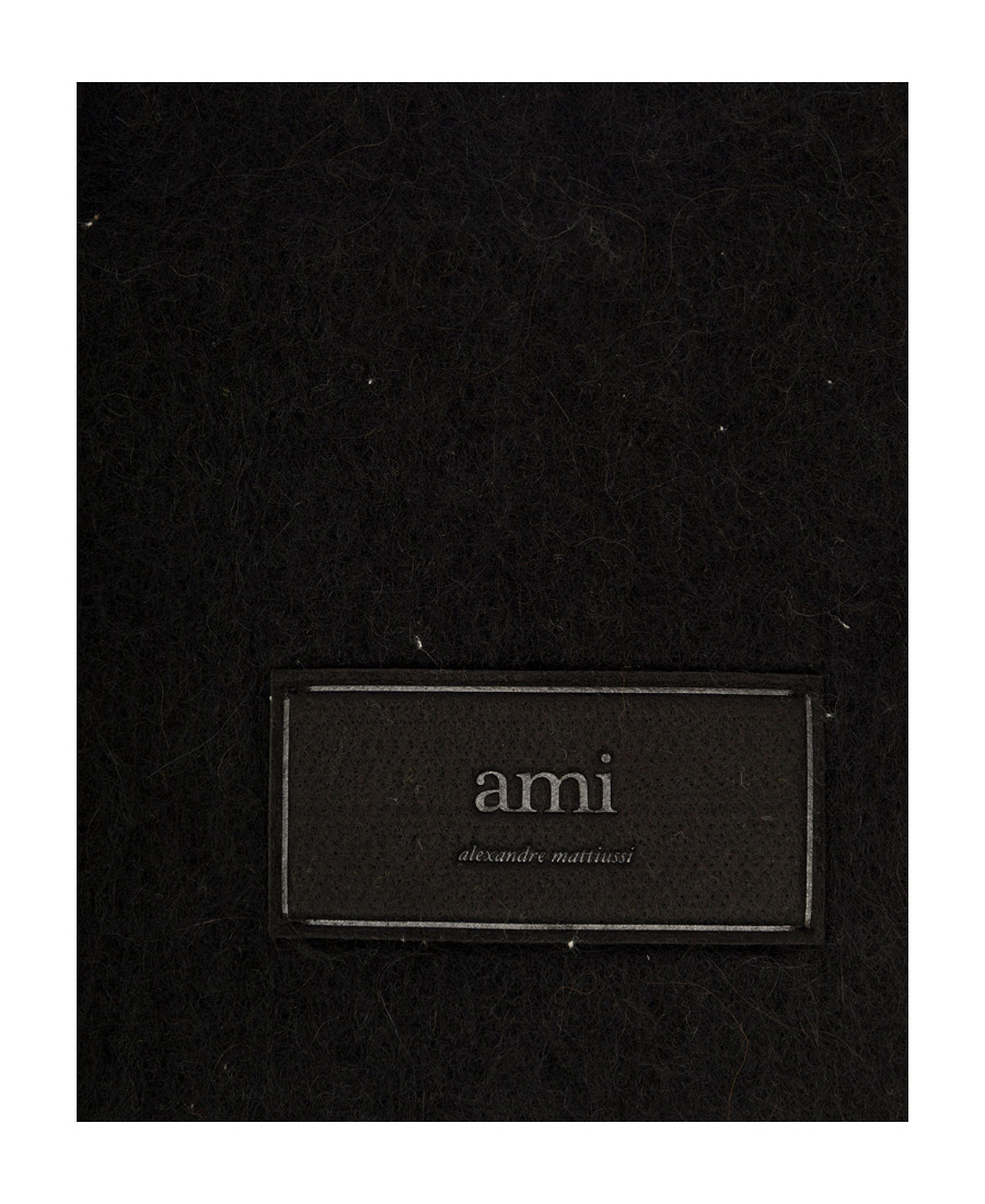 Ami Alexandre Mattiussi Ami Paris Logo Patch Fringed Edge Scarf In Black