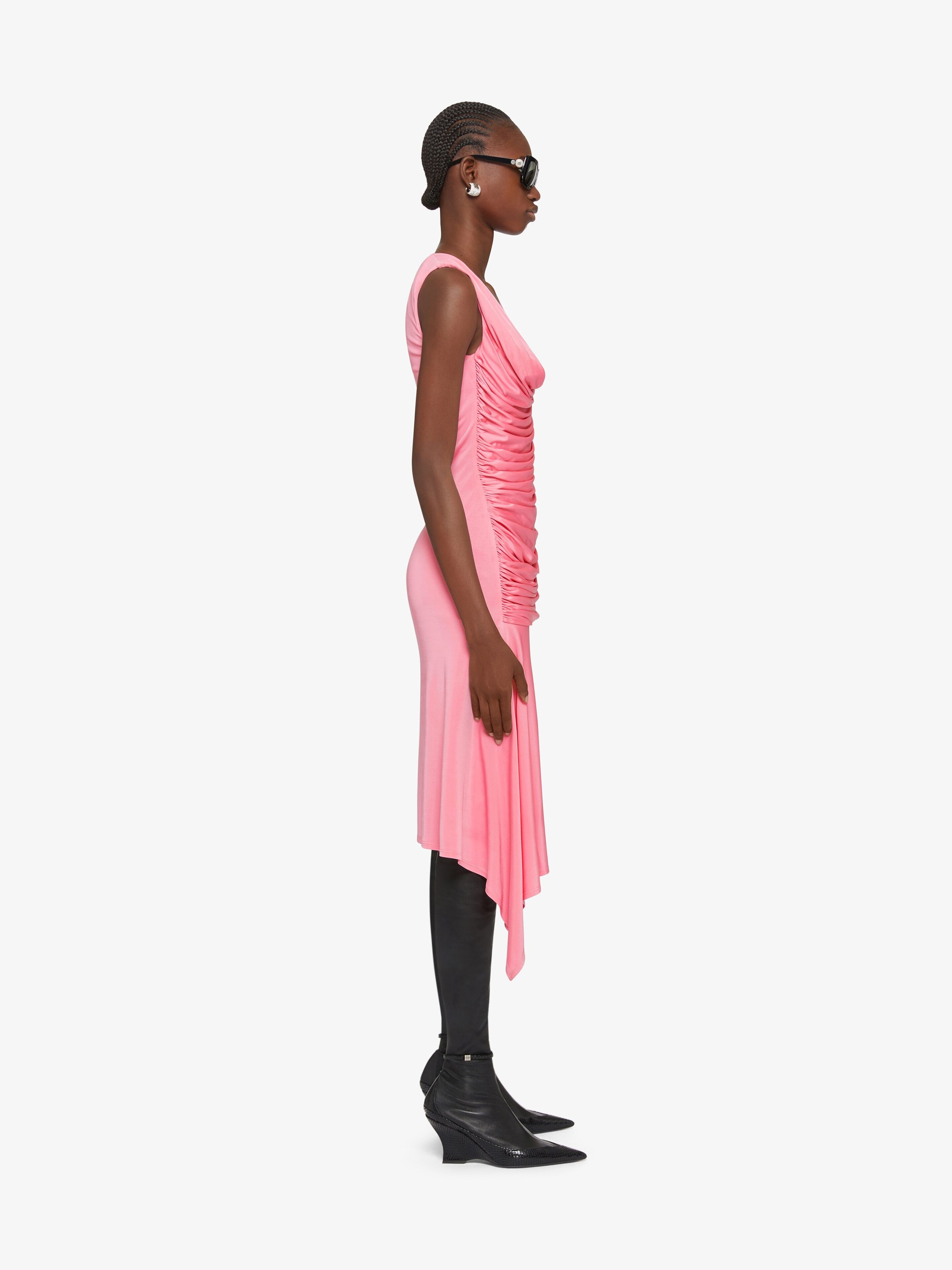 Shop Givenchy Asymmetrical Draped Dress In Jersey In Pink