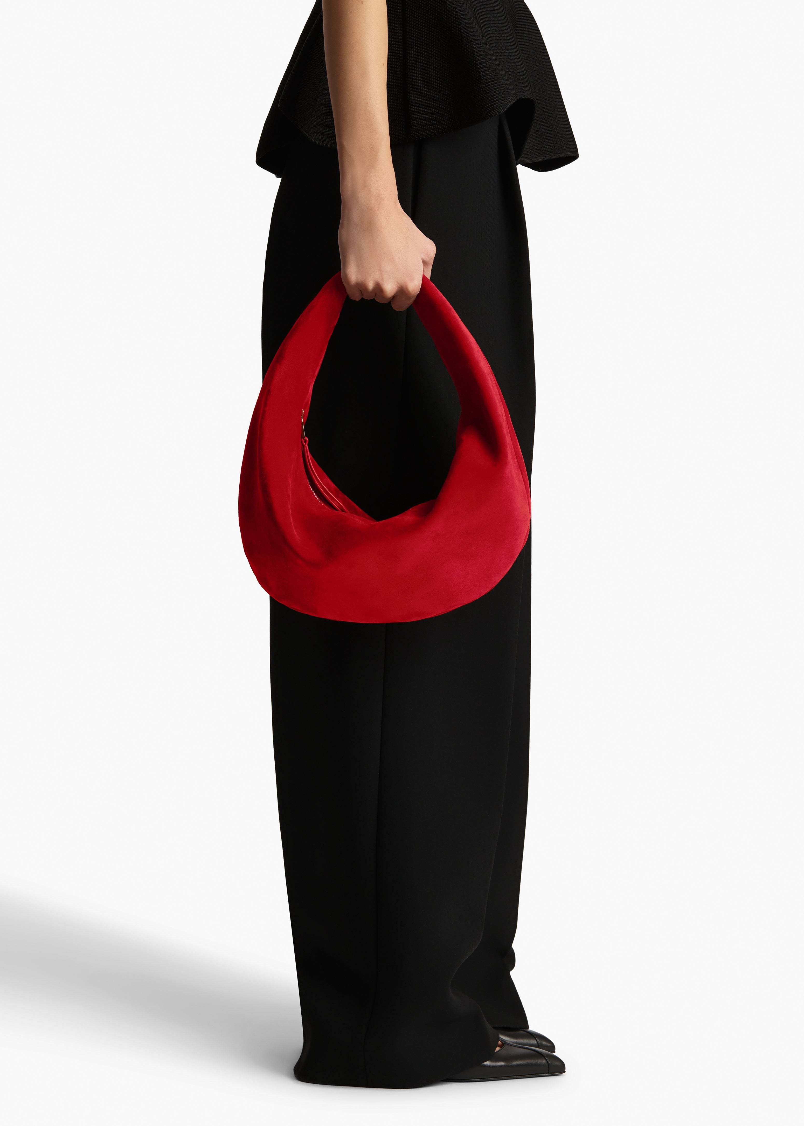 Khaite Medium Olivia Hobo Bag Rebel Red Suede In Red