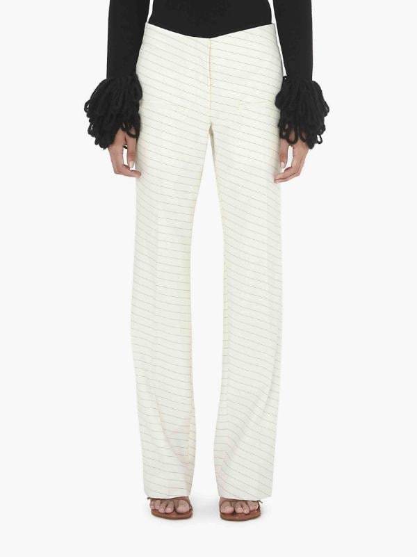 Jw Anderson Diagonal-stripe Straight-leg Trousers In White