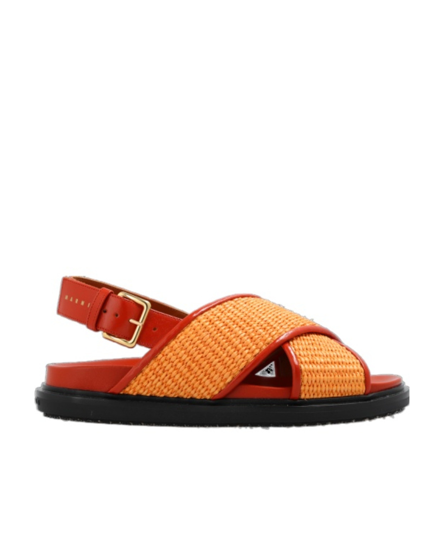 Marni Fussbett Raffia Crisscross Slingback Sandals In Red