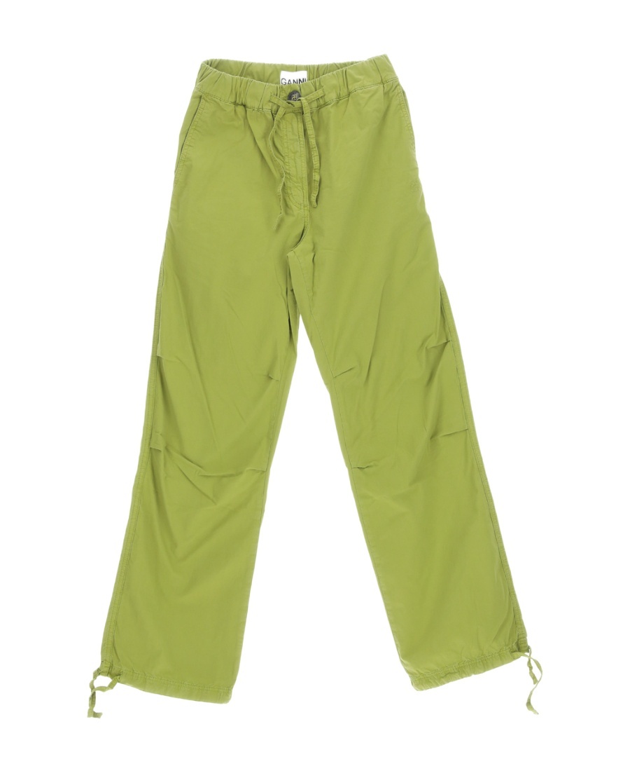 Ganni Drawstring Stretch-cotton Trousers In Green