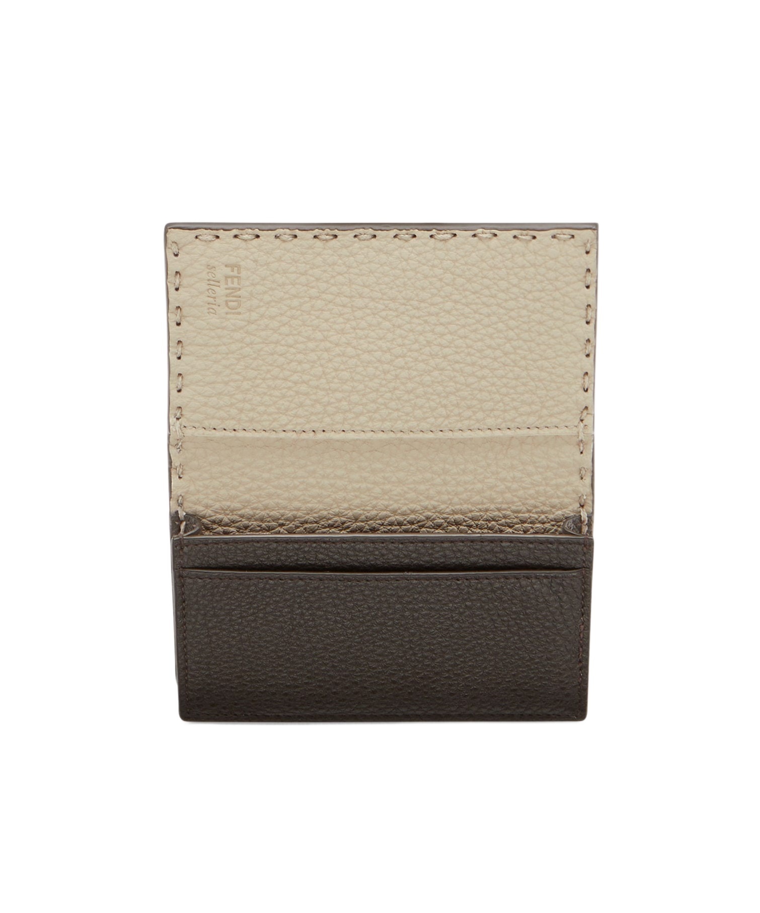Fendi Men Dark Brown Leather Selleria Card Holder In Brown