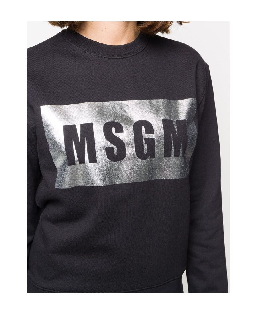 Msgm Foil Logo Print Sweatshirt In Black