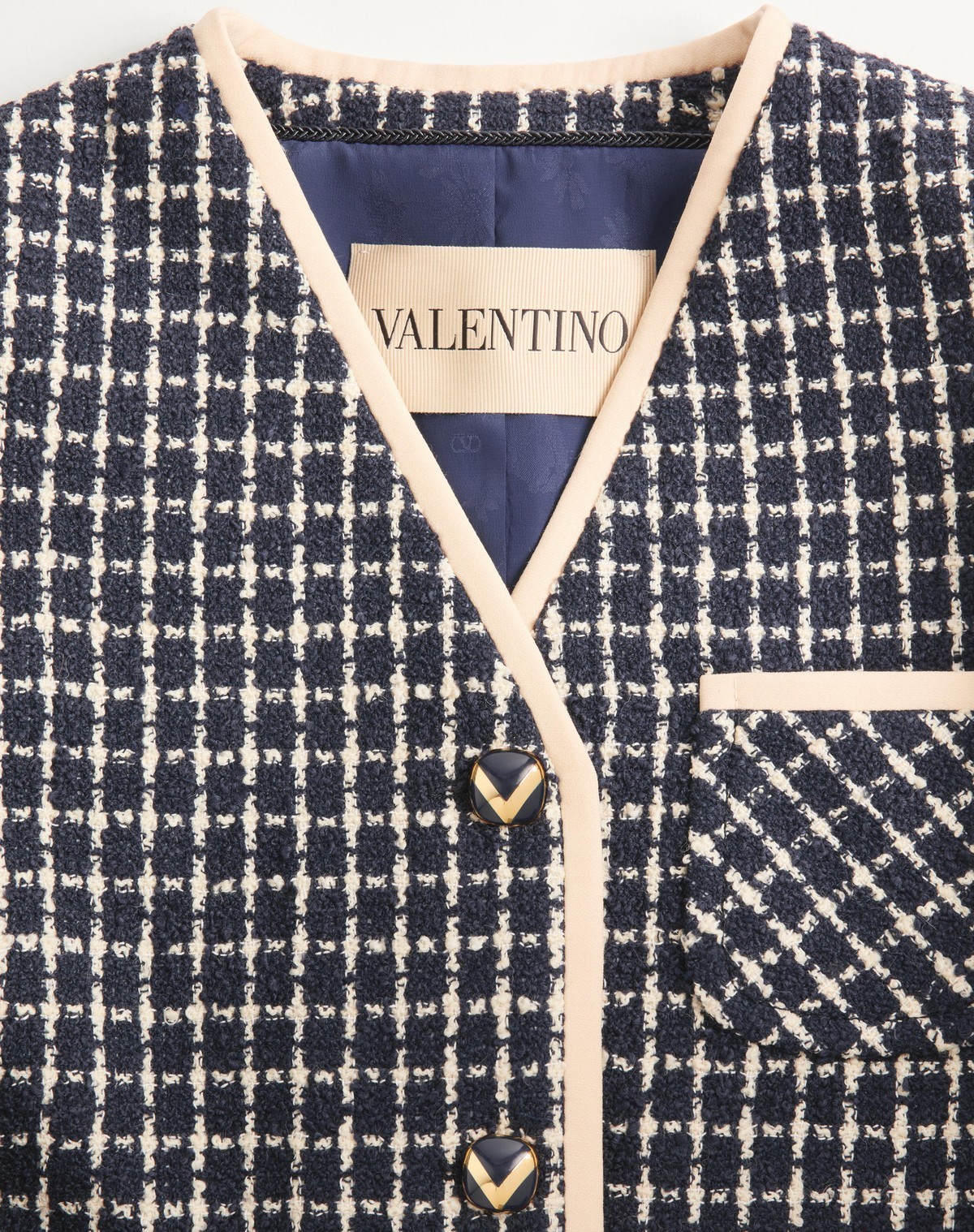 Valentino Boucle Wool Blend Jacket With Contrast Trim