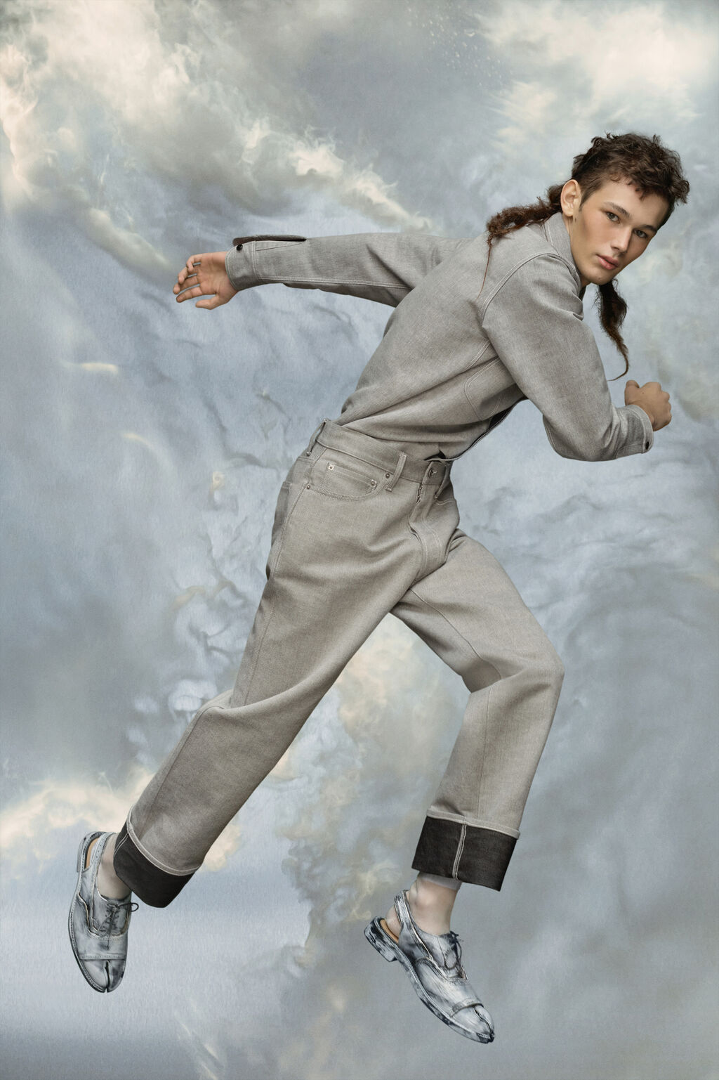 Maison Margiela Denim Jeans With Wide Leg And Pockets In Gray
