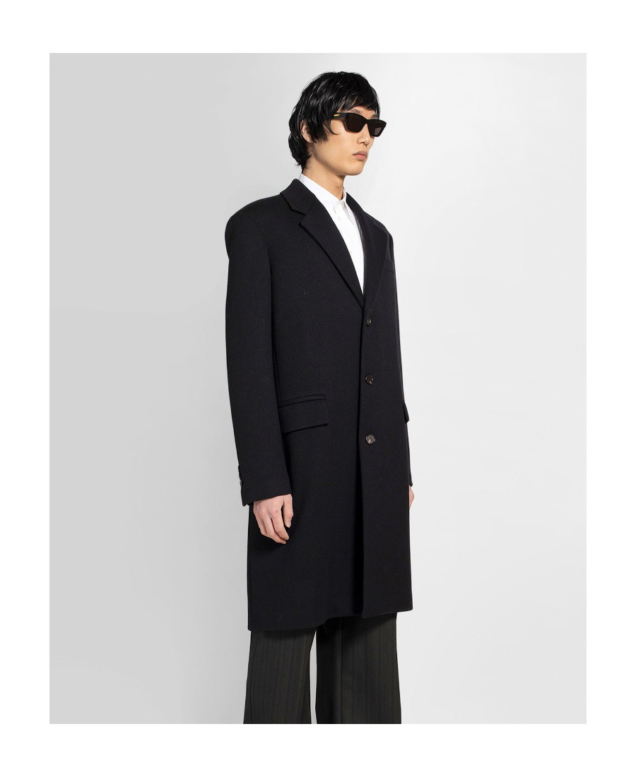 Bottega Veneta Single-breasted Wool Coat In Black