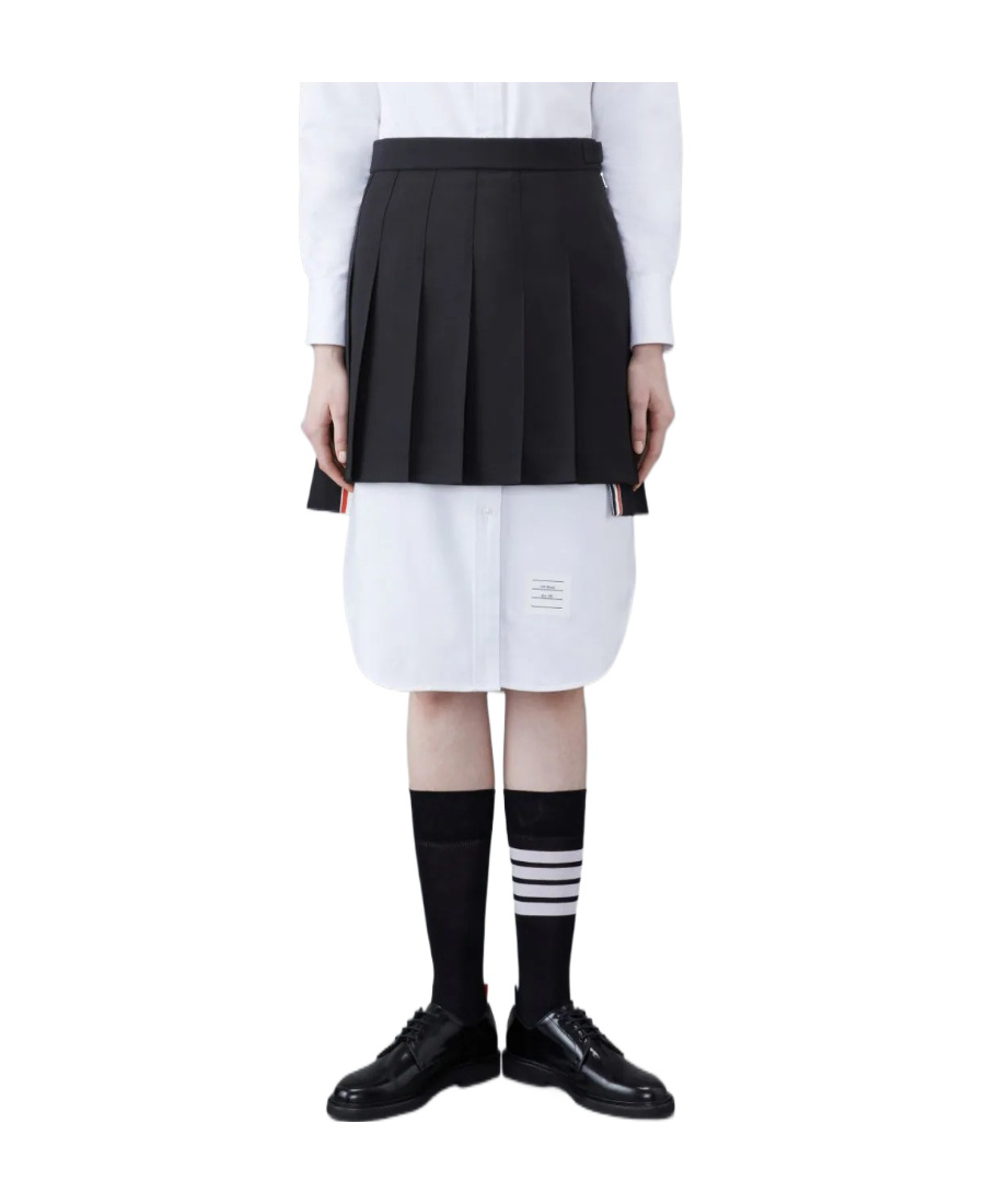 Thom Browne Wool Fresco Pleated Mini Skirt In Black