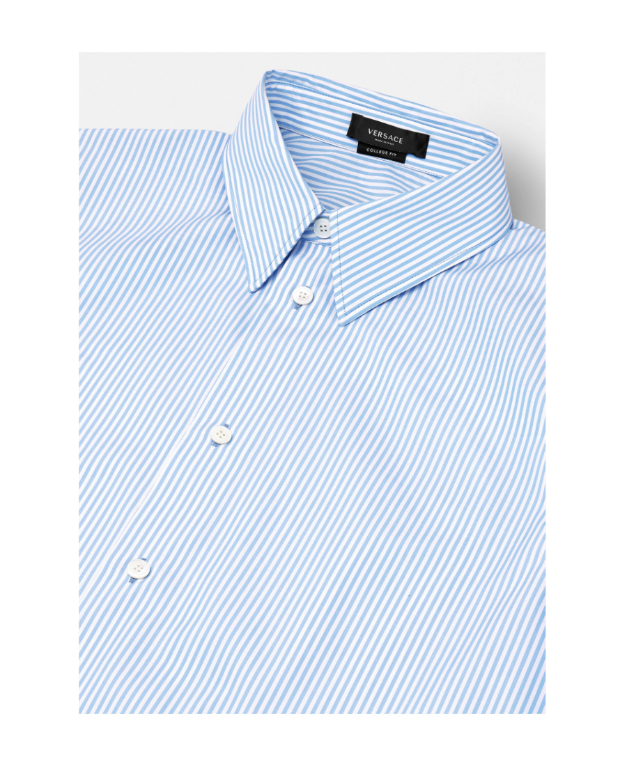 Versace Men Seashell Baroque Striped Shirt In Blue