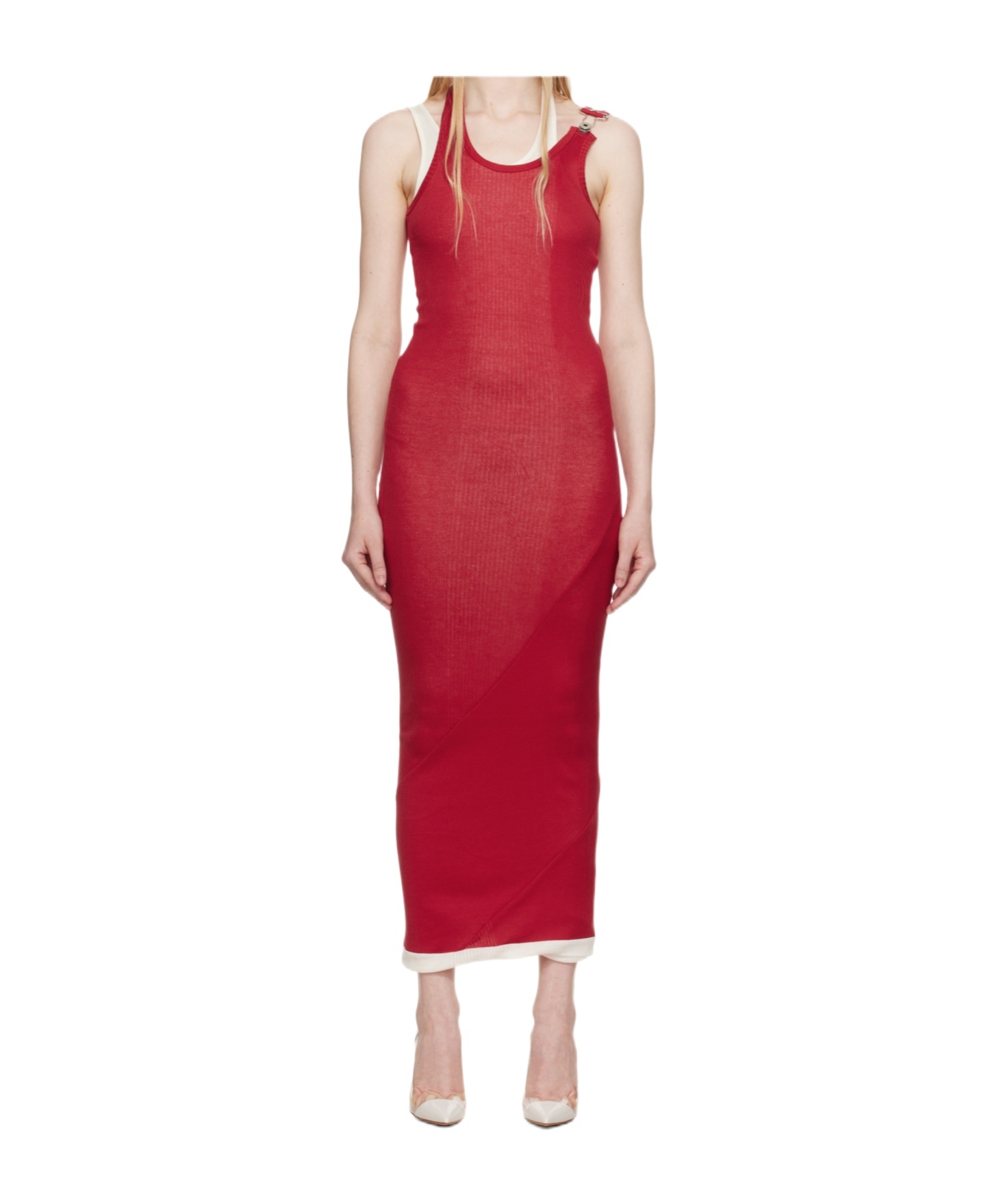 Jean Paul Gaultier Cotton Ribbed Double Layer Dress In Red