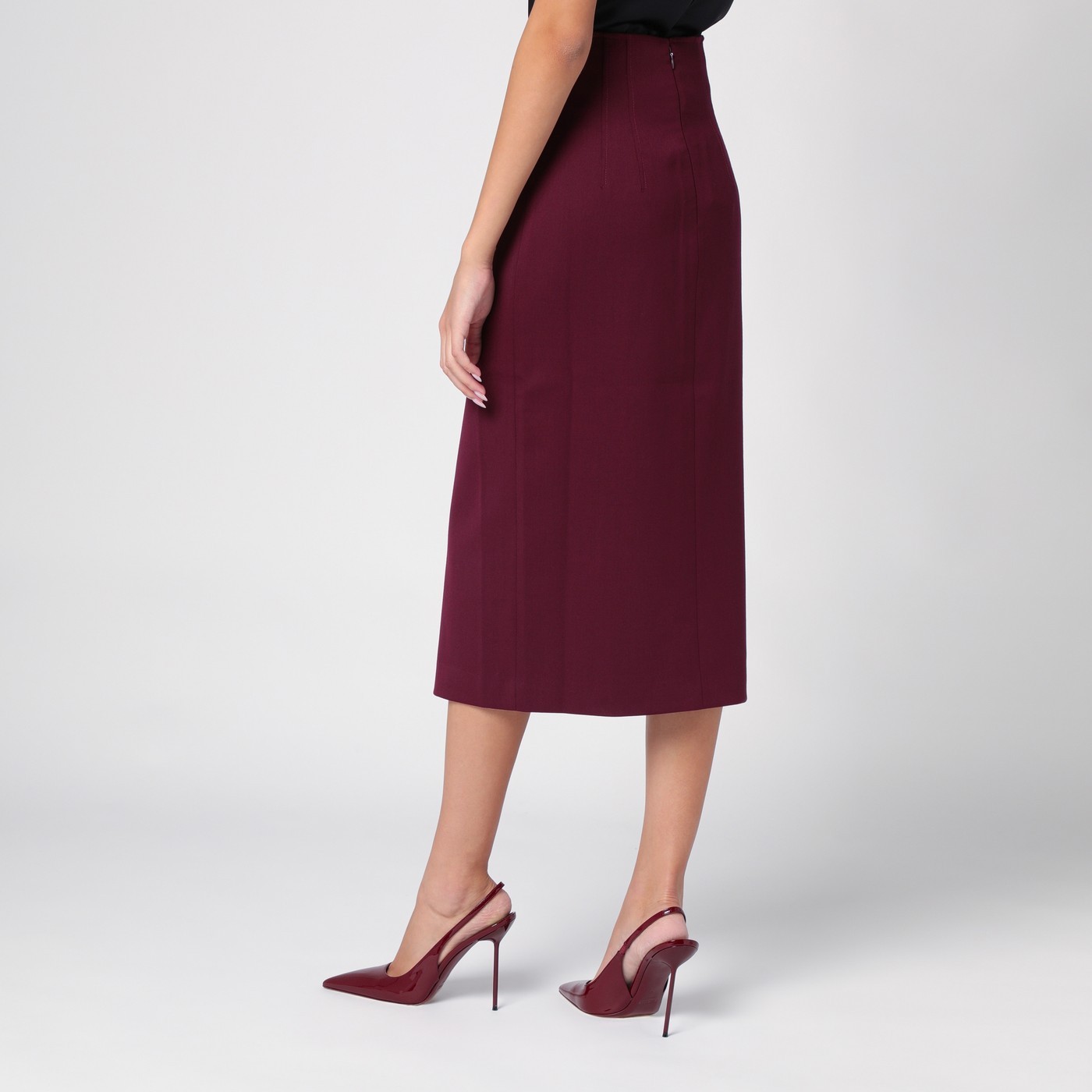 The Andamane Stephanie Burgundy Wool-blend Midi Skirt Women In Burgundy