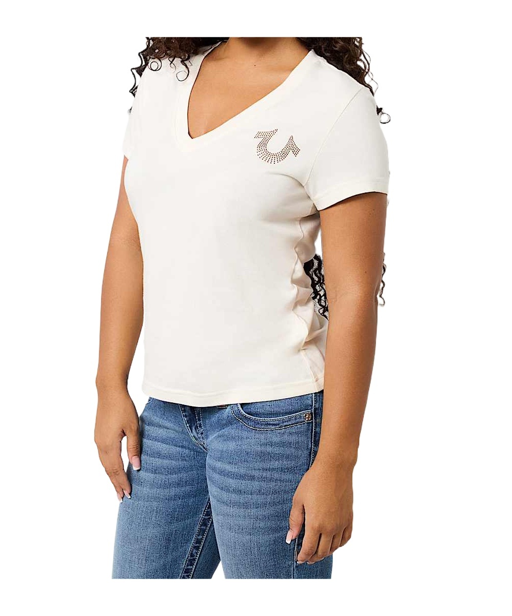 TRUE RELIGION CRYSTAL HORSESHOE V NECK TEE