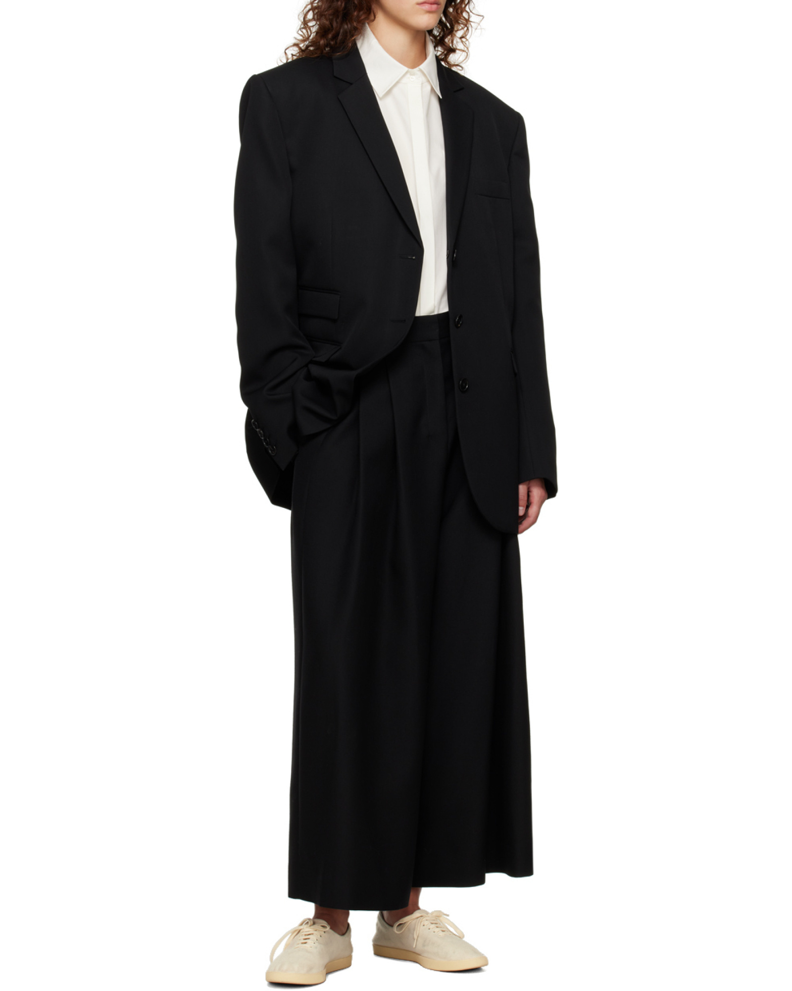 The Row Wide-leg Wool Casual Pants In Black