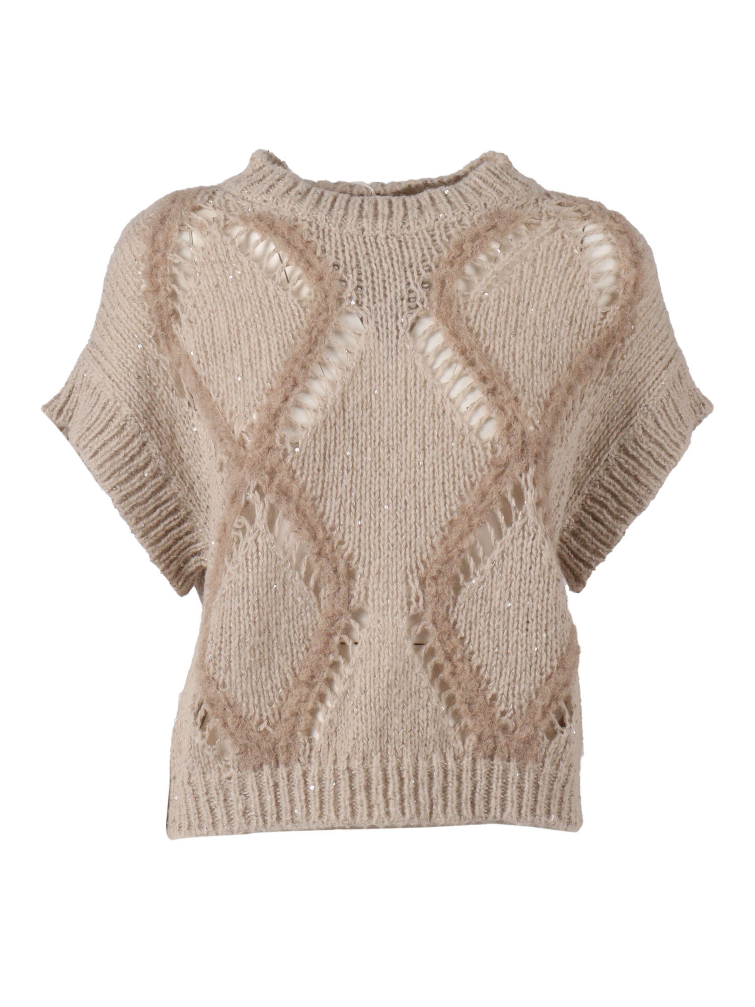 Antonelli Crew Neck Short-sleeved Sweater In Brown