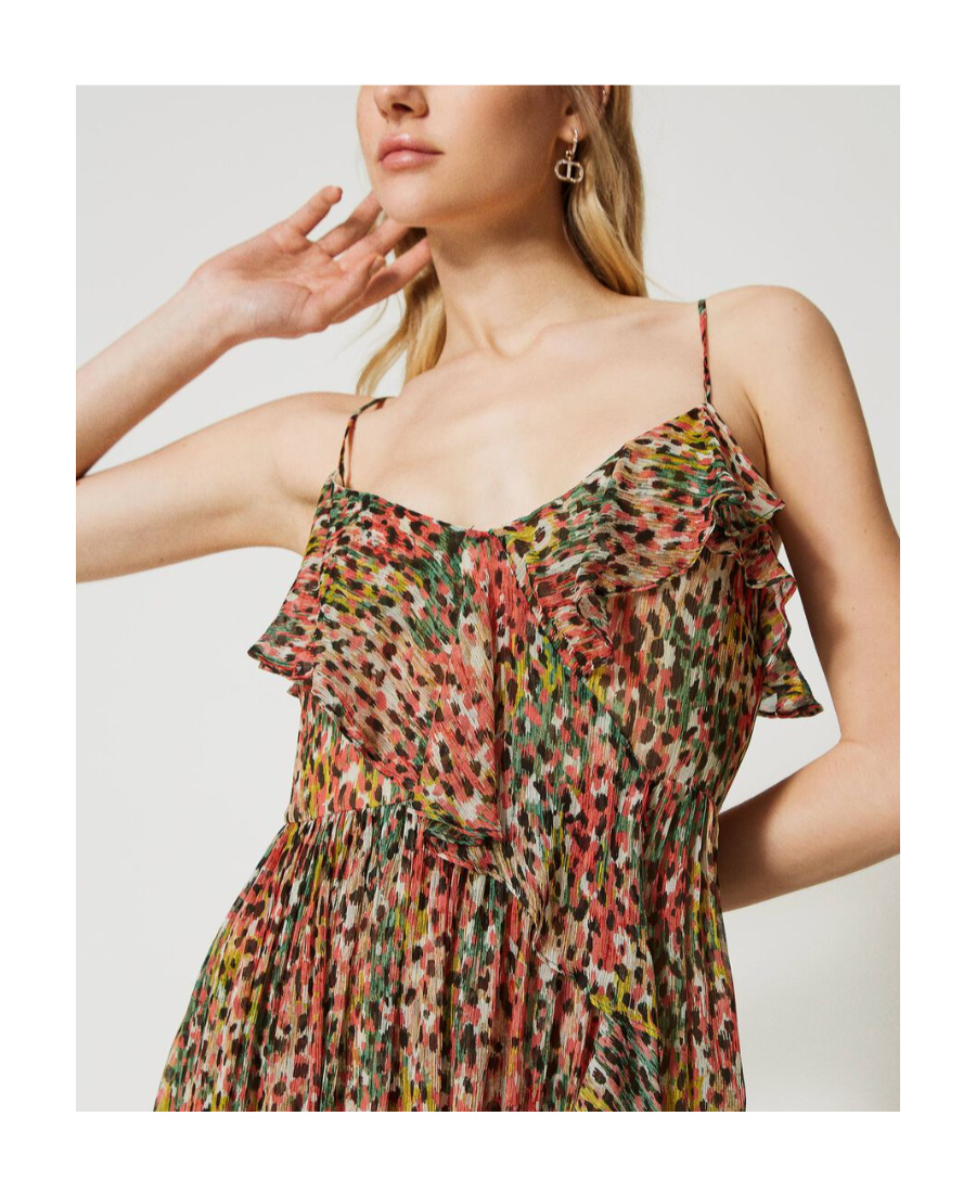 TWINSET LEOPARD-PRINT RUFFLED MAXI DRESS