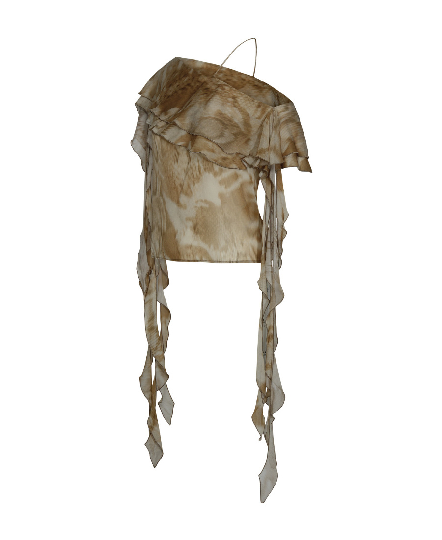 Blumarine Abstract-print Semi-sheer Blouse In Brown