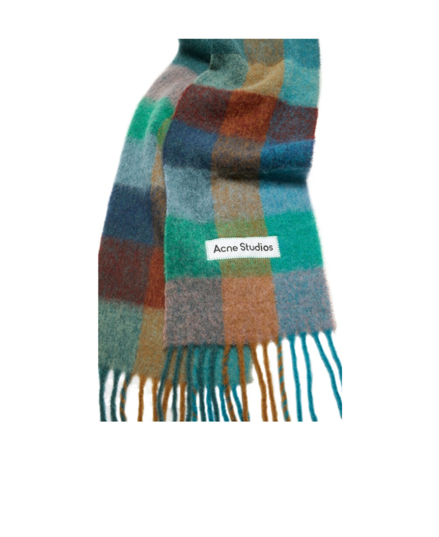 Acne Studios Mohair Checked Scarf In Gray